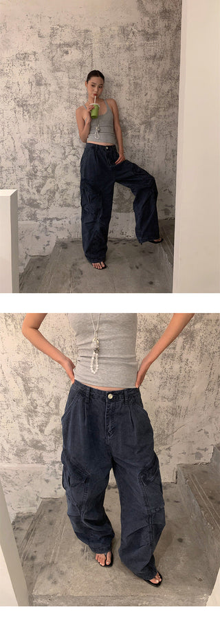 pleated cargo jeans