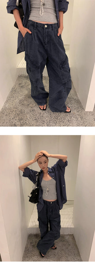 pleated cargo jeans