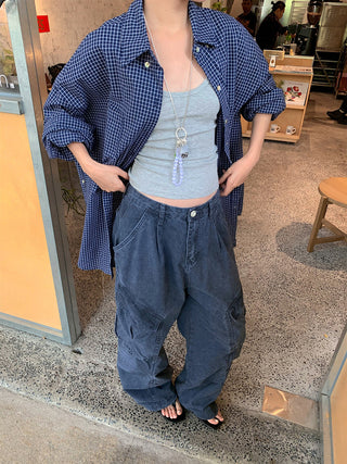 pleated cargo jeans