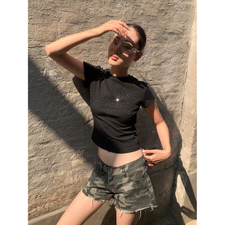 camouflage denim shorts