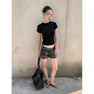 camouflage denim shorts