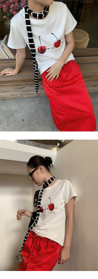 cherry print Tops