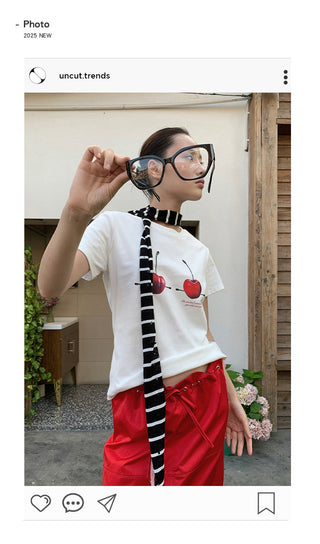 cherry print Tops