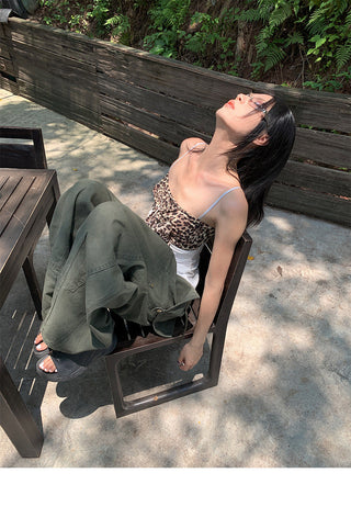 leopard suspender top