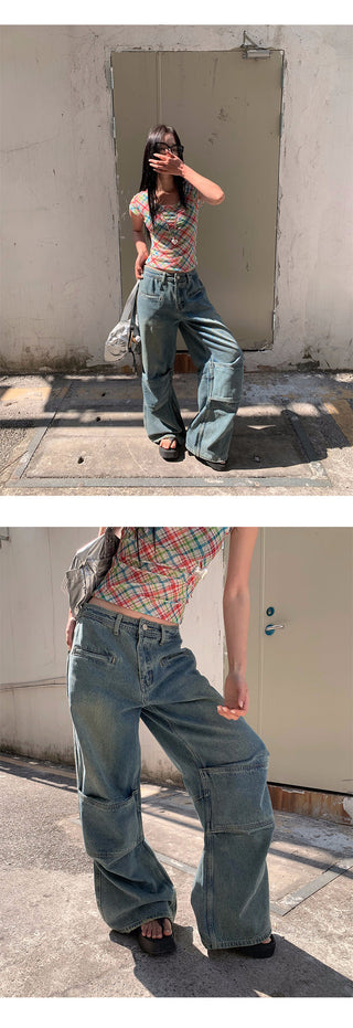 pleated stitch jeans
