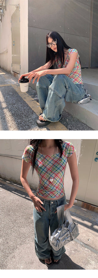 pleated stitch jeans