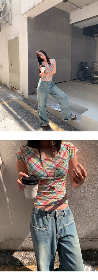 pleated stitch jeans