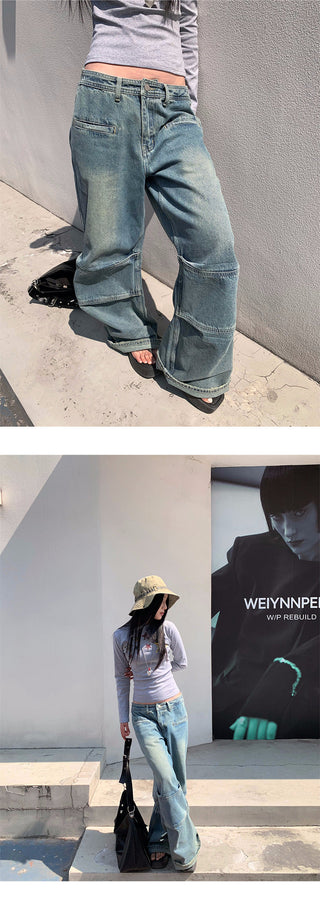 pleated stitch jeans