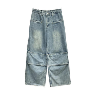 pleated stitch jeans