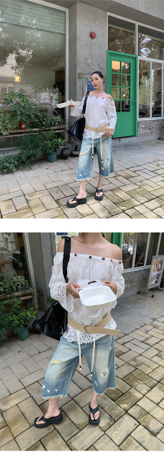tattered wide jeans