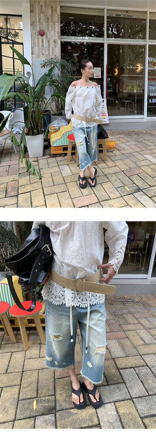 tattered wide jeans