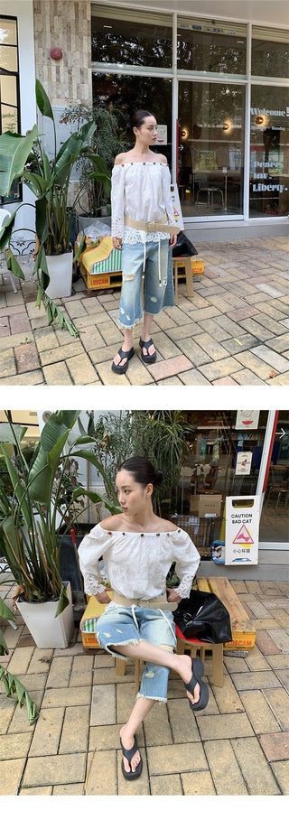 tattered wide jeans