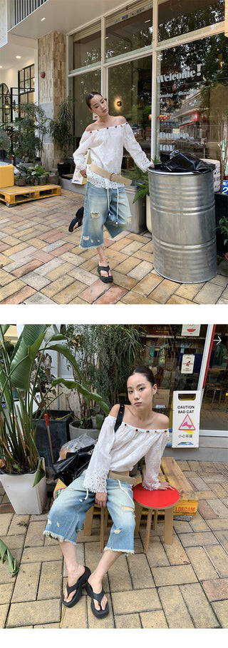 tattered wide jeans