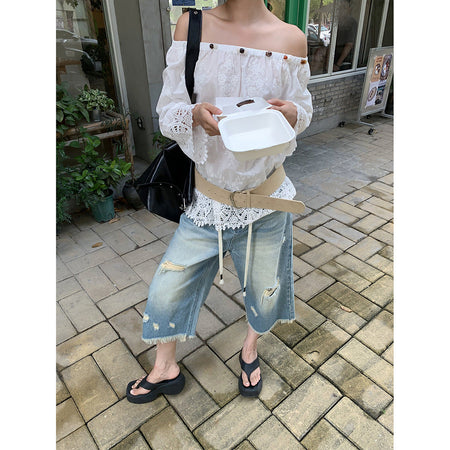 tattered wide jeans