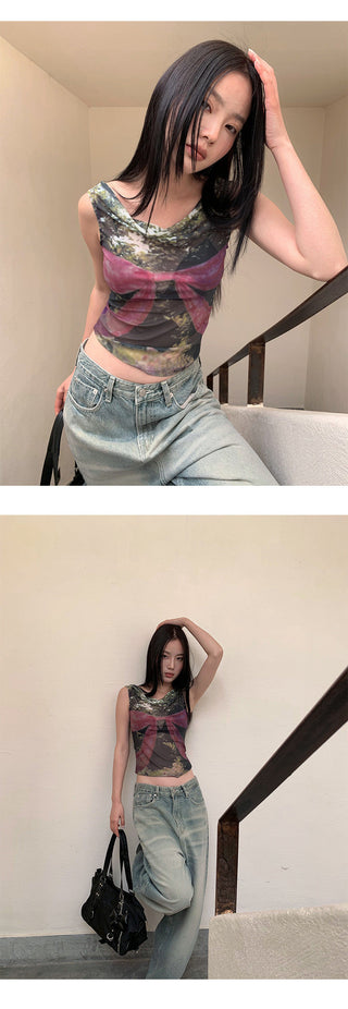 lace-up mesh Tops