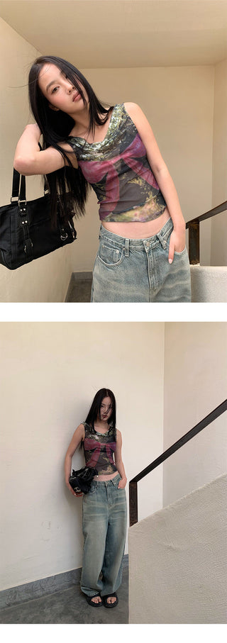 lace-up mesh Tops