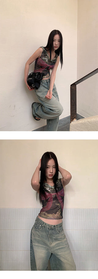 lace-up mesh Tops