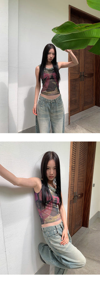 lace-up mesh Tops