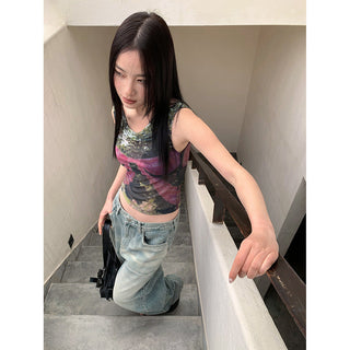 lace-up mesh Tops