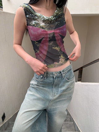 lace-up mesh Tops