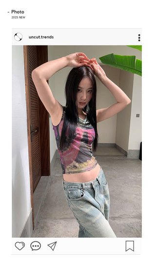 lace-up mesh Tops
