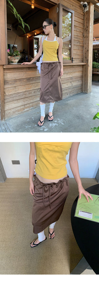drawstring satin skirt