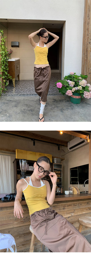 drawstring satin skirt
