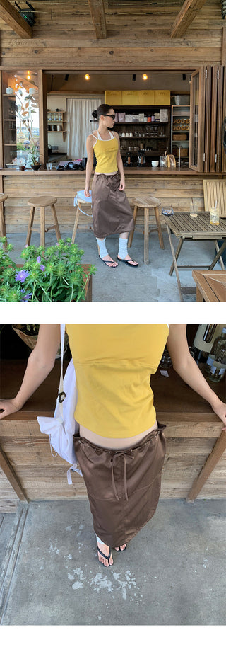 drawstring satin skirt