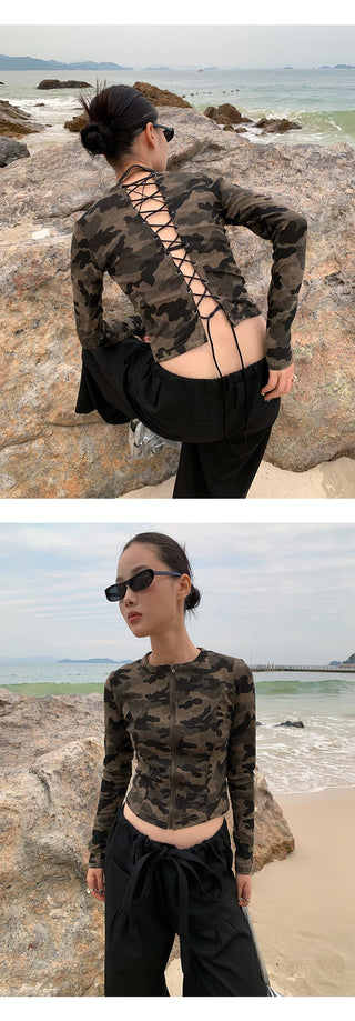 camouflage zipper top