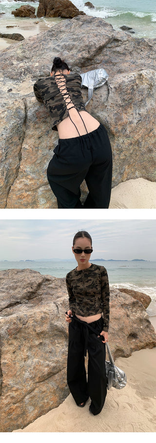 camouflage zipper top