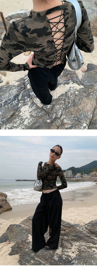 camouflage zipper top