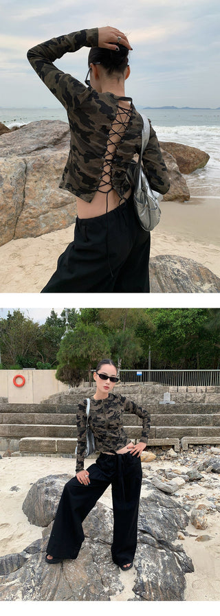 camouflage zipper top