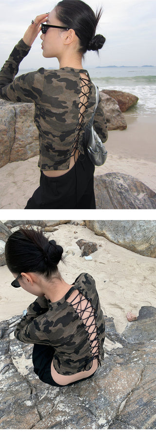 camouflage zipper top