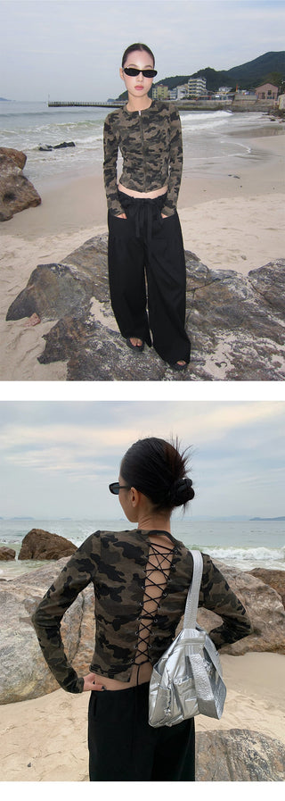 camouflage zipper top