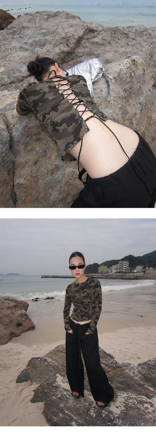 camouflage zipper top