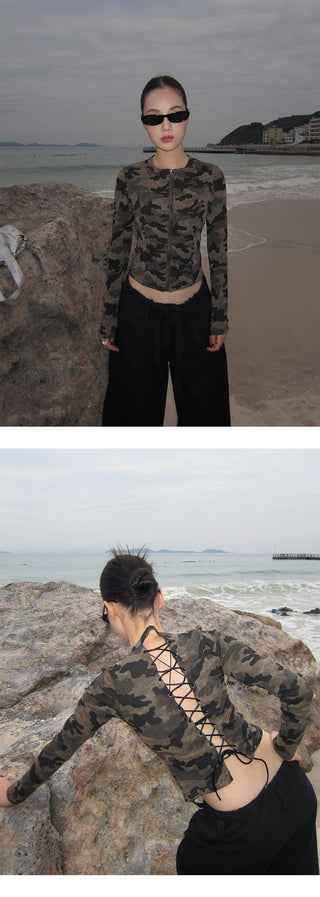 camouflage zipper top