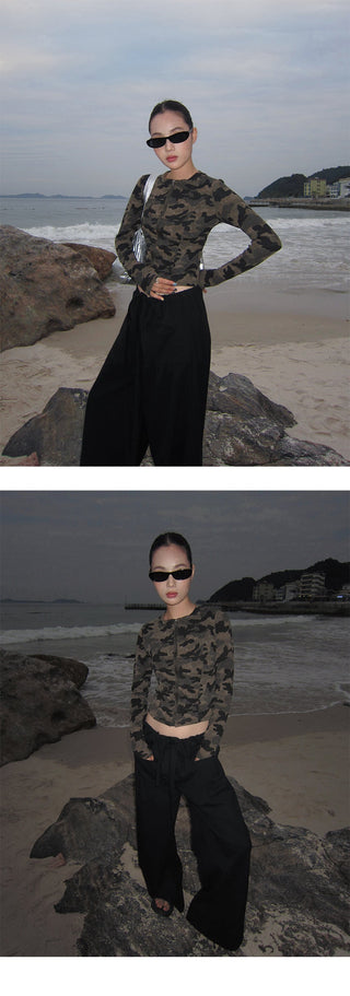 camouflage zipper top