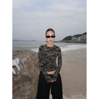 camouflage zipper top