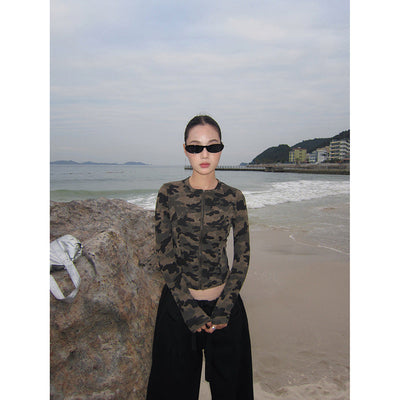 camouflage zipper top