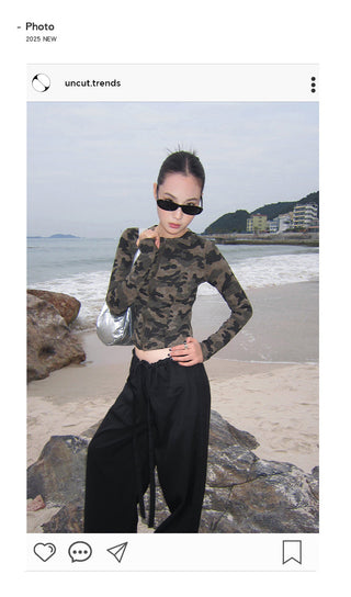 camouflage zipper top