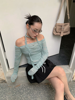 off-shoulder scarf top