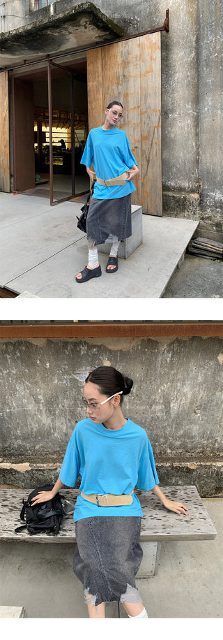 torn denim skirt