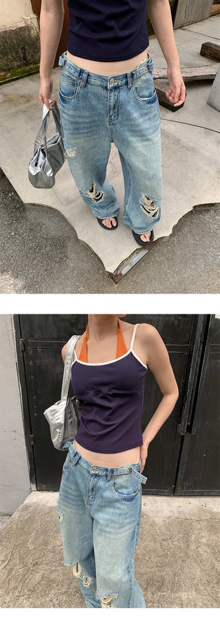 buckle wide jeans