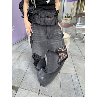 lace ripped jeans