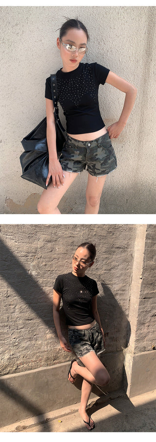 rhinestone short Tops