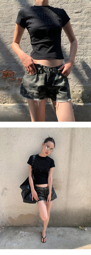 rhinestone short Tops