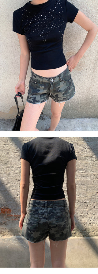 rhinestone short Tops