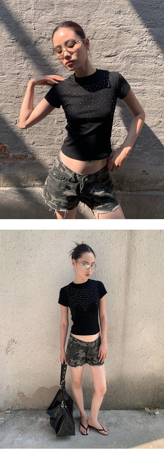 rhinestone short Tops