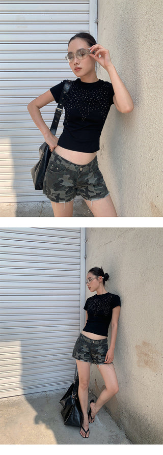 rhinestone short Tops