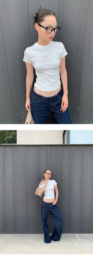 rhinestone short Tops